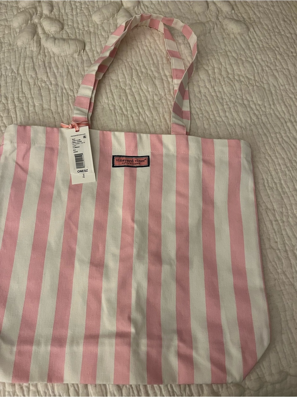Vineyard Vines Pink and White Vertical Stripe Canvas Tote NWT - Picture 2 of 4